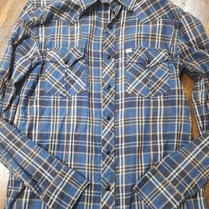 Salt Valley Western Shirt Mens Small Blue Plaid Pearl Snap Button Up Pockets